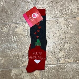 NWT Valentine’s Day Hot Sauce Themed Socks - Red and Black
